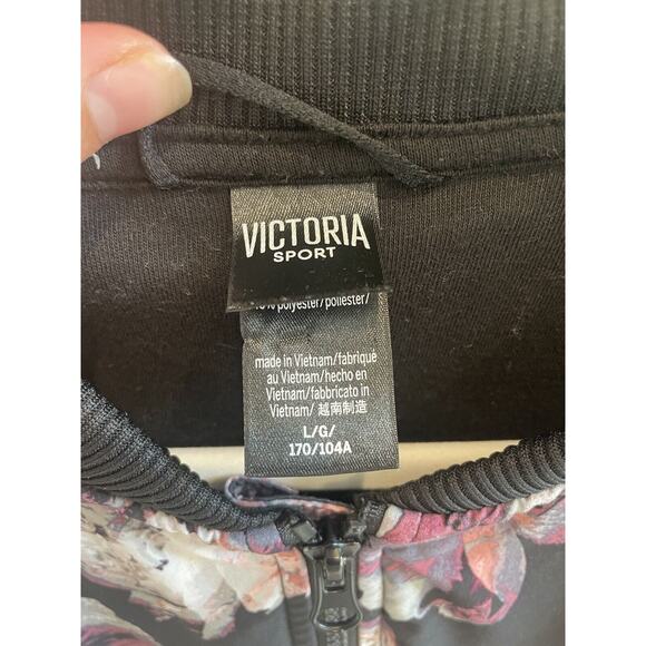 Victoria's Secret Sport Black With Pink Flowers Full‎ Zip Varsity Jacket Large - Picture 2 of 6
